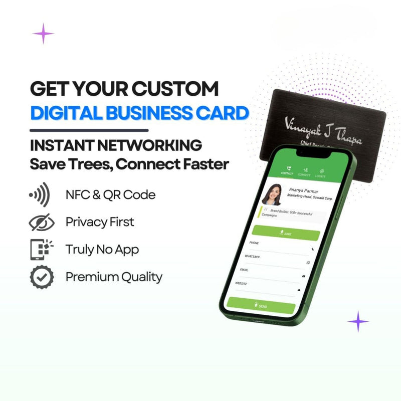 Premium Silver NFC Metal Business Card with QR Code & Free Digital Profile/Mini Website | Fully Customizable I Professional Appeal I FreeLink