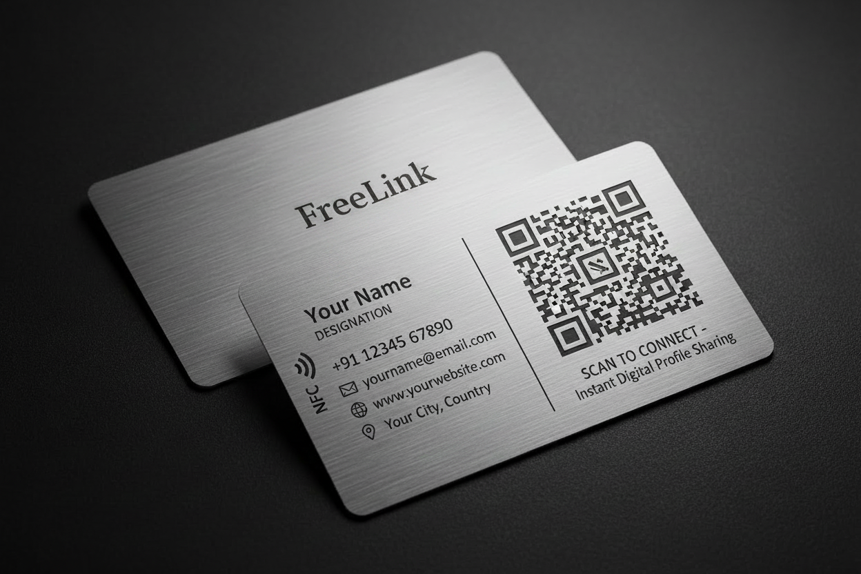 freelink-Silver Metal NFC Card with qr-code-Free Digital Profile/Mini Website