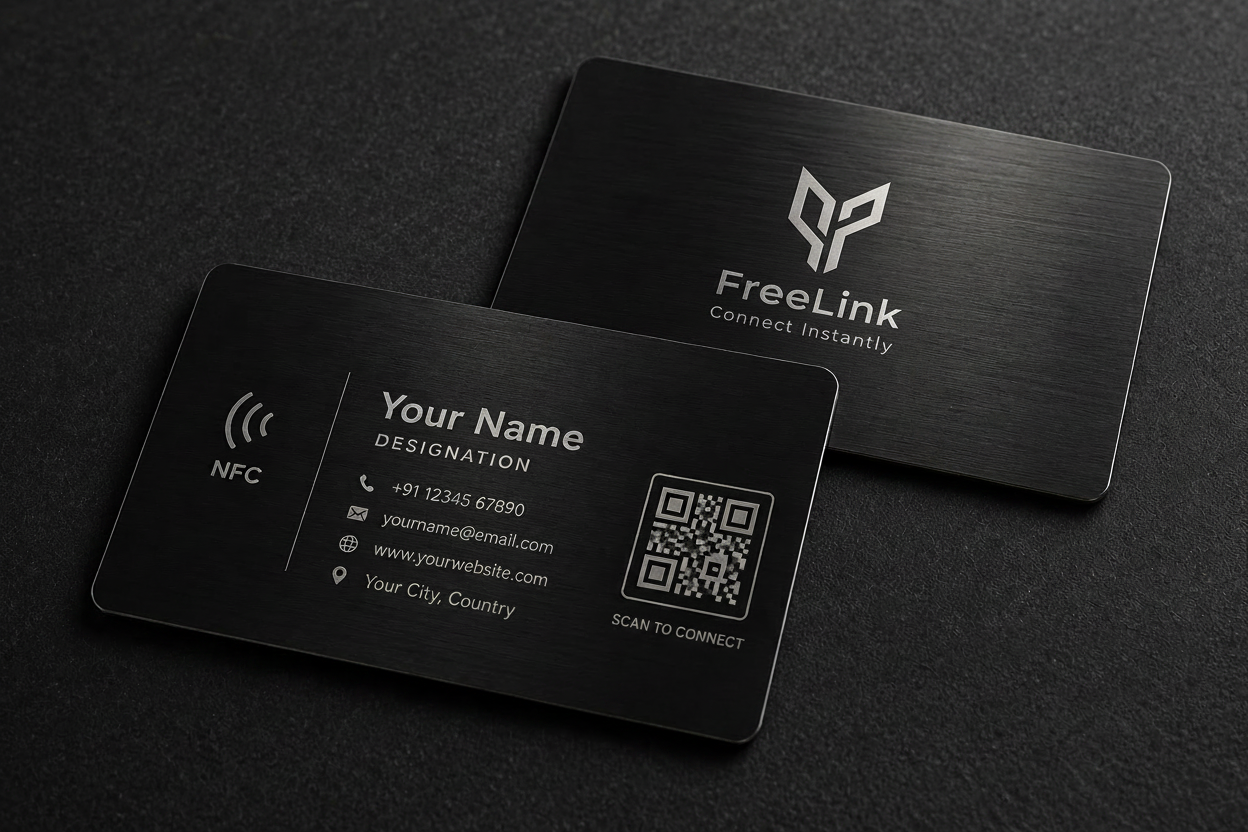 Black Metal NFC Business Card by FreeLink for Instant Contact Sharing